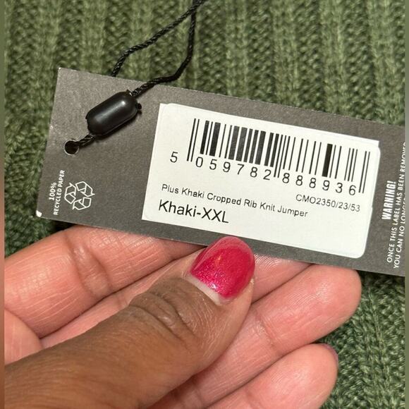 PrettyLittleThing Plus Sweater Size Khaki Cropped Knit XXL NWT - Picture 8 of 10